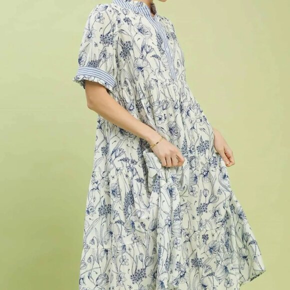 Umgee Floral Tiered Midi Dress with Ruffle Trim - Picture 3 of 5